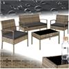 TecTake® Set di Mobili in Rattan Sparta, Set Sedie, Panca, Tavolino Salotto con Lastra in Vetro, Comodi Cuscini Idrorepellenti, Ideale per Giardino, Terrazzo, Veranda - Naturale
