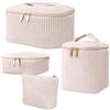Ouxayapl 4pcs Beauty Case da Viaggio Donna, Borsa Cosmetica Grande in Cotone con Bianco Sporco, Trousse Trucchi e Pochette Trucchi da Borsa, Borsa Porta Trucchi da Toilette Makeup Bag Organizer per Donne