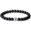 FANCIME Bracciale da uomo con perle di ossidiana da 8 mm e ciondolo 925 Sliber, elastico a sfera da uomo, regalo per uomini, 21 cm, Pietra Argento sterling