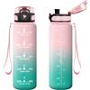 Vikastar VK-TY-SDZYG-500ML-JB-Pink-Cyan, 500ml/1000ml/1500ml Borraccia con Cannuccia, Senza BPA Unisex-Youth, Rosa & Turchese, 500 ml