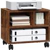 WOLTU Carrello Porta Stampante con 3 Scomparti Aperti, Mobiletto con Ruote, Supporto per Stampante in Legno, Classificatore per Documenti per Studio, Ufficio, 40x30x35cm, Marrone Rustico