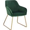 WOLTU 1x sedie sala da pranzo sedie cucina moderne poltroncina salotto Adatte per Sala Pranzo, Soggiorno, Camera da Letto Estetica in Tessuto di velluto Metallo dorato Verde Scuro BH246dgn-1