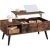 WOLTU Tavolino da Caffè Sollevabile e Allungabile con Spazio Interno e Scomparto Aperto, per Soggiorno, 100x50x(43-57) cm, Marrone Rustico, BTS26vbn