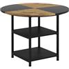 HOMCOM Tavolo Stile Industriale per 4-6 Persone con 2 Ripiani Integrati, Tavolo Multiuso in Acciaio e MDF, Ø100x76 cm, Nero e Marrone