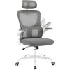 WOLTU Sedia Ufficio Ergonomica, Sedie Ufficio a Rete Traspirante, Con Supporto Lombare Adattativo a Forma Di C, Poggiatesta Regolabile, Braccioli Ribaltabili, per Scrivania, Casa, Grigio