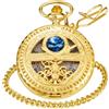 Tiong Orologio da tasca da uomo, al quarzo, con fasi lunari, numeri romani, quadrante bianco, con catena, Cf-new22