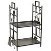 Outsunny Portalegna da Interno ed Esterno in Metallo con 2 Ripiani, Portalegna da Ardere con Scopa, Paletta, Pinza, Attizzatoio e Manici, Base Porta Legna Rialzata e Decori, 51.5x33x77cm, Oro e Nero