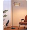 EDISHINE Lampada da Terra, Lampada ad Arco con Paralume Doppio, 2700K a 6000K Dimmerabile Continuamente con Telecomando e Pedale, Lampadina LED E27 Inclusa, Lampada Boho per Camera, Ufficio, Nero