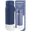 Wessper Borraccia Filtrante, 700 ml, Borraccia Vetro Borosilicato, Bottiglia con Filtro Actitex DISC, Contatore di Sostituzione del Filtro Integrato, Riduce il Cloro, BPA FREE - Blu