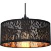 FRIDEKO HOME Lampadario a sospensione nero oro, moderno, E27, rotondo, in tessuto, per soggiorno, sala da pranzo, camera da letto