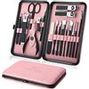 Keiby Citom Set per manicure, 18 pezzi, kit professionale per la cura della pedicure, strumenti per la cura della pedicure, strumenti per la toelettatura in acciaio inox con custodia in pelle PU oro