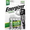 Energizer Recharge Universal - Batterie Ricaricabili AAA (pacco da 4) - Pile 500 mAh NiMH - pronte all'uso - potenza di lunga durata - 100% imballaggio riciclabile privo di plastica