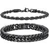 Richsteel Set di 2/3 Braccialetti in Acciaio Inossidabile di Alta Qualità Bracciale Uomo Argento Nero Oro Lunghezze 19cm 21cm 23cm Catena Cubana