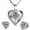 DEPHINI - Set di gioielli Collane cuore con orecchini - 925 argento doppio cuore pendente per le donne - Cubic Zirconia - Rodio placcato