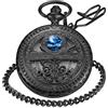 Tiong Orologio da tasca da uomo, al quarzo, con fasi lunari, quadrante bianco con numeri romani e catena, Cf-new21