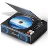 leapwell Lettore CD Portatile, Leapwell Lettore CD con Bluetooth Altoparlanti HiFi All'interno, Lettore CD Retrò Audio Compatto Ricaricabile con Schermo LCD Radio per Cuffie Supporta AUX USB Ottico Nero