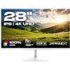 JapanNext Monitor Bianco 28 IPS 4K UHD (3840x2160) | HDR | Inclinazione regolabile Altoparlanti integrati Compatibilità VESA | 100% sRGB G-Sync/FreeSync | JN-IPS2802UHDR-W