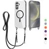 FERLAN Magnetica Cover per Samsung Galaxy S25 Plus con Cordino, Compatibile con MagSafe, Custodia Traslucida PC Sottile TPU Antiurto Protettiva Case con Corda Collana Tracolla Laccio, Nero