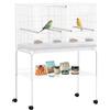 PawHut Gabbia per uccelli con divisorio Voliera con ruote 4 mangiatoie 4 posatoi e vassoio rimovibile Gabbia per pappagalli per canarini parrocchetti 94x57x128 cm Bianco