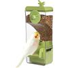 Kassiva Mangiatoia per Uccelli, Alimentatore Automatico per Gabbie con Trespolo per Piccoli Volatili Parrocchetto, Canarino, Calopsitta, Fringuello (Verde)