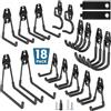 BONTEC Set da 18 ganci da parete neri per garage, capacità fino a 502 kg (su legno/forati), acciaio antiscivolo, multiuso per bici, attrezzi, scale, pannello porta attrezzi, design salvaspazio