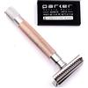 Parker Safety Razor Parker, THE SEMI SLANT, rasoio di sicurezza Double Edge e 5 ricariche per lame Parker - Manico in ottone massiccio placcato oro rosa - Offre una rasatura da barbiere a casa