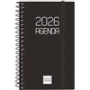 Finocam - Agenda a spirale 2026, vista settimanale orizzontale, gennaio a dicembre (12 mesi), agenda annuale 2026 con gomma, copertina in polipropilene a spirale Basics Opaco, nero, catalano