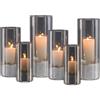 Candeldo Portacandele in vetro a cilindro in vetro: set da 6 portacandele per esterni, colore nero, grande decorazione da tavolo, soggiorno, giardino, vaso moderno, portacandele per esterni e interni