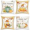 Bonhause Federe per Cuscini Zucca Autunno 45 x 45 cm Beige Verde Arancione Zucche Gnomi Foglie Decorativo per Divano Letto Casa Giardino Terrazza Set di 4