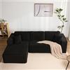 Litbird Divano angolare modulare a forma di L con chaise longue a sinistra - Struttura morbida senza telaio rigido, seduta extra profonda in velluto a coste (Nero, Chaise longue sinistra)