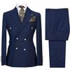 Generic Abito da Uomo Bordeaux Formale Doppio Petto 2 Pezzi Smoking da Sposo da Sposo Festa di Ballo Pantaloni con Risvolto A Punta Navy Blue XS