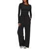 CheChury Tuta Sportiva Donna Completa Tute da Ginnastica Due Pezzi Tute Donna Elegante e Casual Tuta da Casa Felpa a Manica Lunga e Gamba Larga Pantaloni a Vita Alta Completo 2 Pezzi Sportwear Yoga