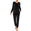 Wayleb Pigiama Donna Caldo Invernale Set Due Pezzi in Velluto Felpato con Girocollo e Tasche Pantaloni con Coulisse, Nero -B, M