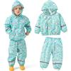 JinBei Tuta Impermeabile Bambino Leggero Tuta Pioggia Bambina con Cappuccio Traspirante Pantaloni e Giacca Antipioggia Impermeabili Spezzata con Strisce Riflettenti Unisex Verde 2-3 Anni