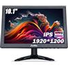 JaiHo 10,1 Pollici 1080P Monitor HDMI Portatile 60Hz 1920x1200 Schermo IPS LED Mini Monitor con HDMI/VGA/BNC/AV per PC, Raspberry Pi, CCTV, Telecamera di Sicurezza(10.1 inch IPS 1920×1200)