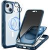 seacosmo Cover per iPhone 15 Plus Privacy Magnetica, Compatibile con Magsafe, Antispy Schermo Integrata in Vetro Temperato, Protezione Fotocamera, Custodia 360 Gradi Antishock Fronte Retro - Blu
