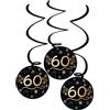 Folat 25064 Compleanno Decorazioni Nero Oro Argento Decorazione da appendere - 60 - Shining Glam - 3 pezzi