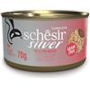 Schesir Silver, Pollo con Anatra in Mousse e Filetti, Alimento Umido Completo per Gatti Anziani, Grain Free, Supporta il Sistema Immunitario, Fonte di Idratazione, 12 x 70g