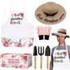 GeluEla Set Di Attrezzi Da Giardinaggio, Kit Giardinaggio Di Attrezzi Manuali Da Floreale Giardino, Con Grembiule, Guanti, Cappello Di Paglia E 3 Vanghe, Per La Cura Di Piante, Regali Per Genitori E Bambini
