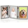 Baieye Cornice Portafoto Pieghevole Cornici Triple in Legno Cornici per 3 Foto 10 x 15 cm Collage Cornice per Famiglia Cornice Foto Multiple Cornice da Tavolo Memoriale Cornice per Regalo di Nozze(Grigio)
