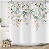 ASDCXZ Tenda da doccia con fiori 180x180 cm, primavera dipinta a mano rosa fiori verdi foglie bianche bagno lavabile tende da doccia in poliestere tessuto impermeabile per vasca da bagno con 12 ganci