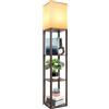 KIAMPON Lampada da Terra in Legno, 1,6 M Lampada Salotto da Terra Marrone con Ripiani, 3000K/4000K/5000K Illuminazione Interna Moderna per Camera da Letto Ufficio (Lampadine Incluse)