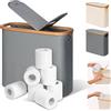 efluky 28L 2-in-1 Cestino per Carta Igienica con Coperchio, Cesto Portaoggetti in Bambù Stretto Cestino Bagno Porta Carta Igienica, Porta Rotolo Carta per 9-12 Rotoli di Carta Igienica, Grigio