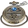 Tiong Orologio da tasca da uomo al quarzo con fasi lunari scavate in bronzo, numeri romani, quadrante bianco, orologio da tasca con catena, Cf-new20
