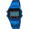 Yuehuamech Orologio digitale da uomo, al quarzo, lussuoso, da lavoro, cronografo elettronico fino a 30 m, impermeabile, orologio sportivo con cinturino in acciaio inox e retroilluminazione a LED, Blu