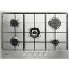 Indesit THP 752 W/IX/I 1 piano gas inox 75cm 5 fuochi bruciatore doppia corona griglie smaltate