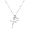 GAVU Collana Argento 925 Donna con Ciondolo Croce con Perla, Collana Croce Cristiana Donna in Argento 92