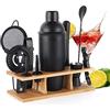 OBALY Kit da barista Set di 11 shaker per cocktail con supporto in bambù Set di bar per miscelazione di bevande Set di mixer per bevande con shaker,jigger,colino,cucchiaio mixer,muddler