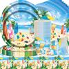 QYEHF Forniture per feste hawaiane, tavolo per feste sulla spiaggia hawaiana, tavolo a tema tropicale, tovaglioli, tovaglie, tazze di carta, forniture per feste tropicali (53 pezzi per 16 persone)