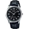 Casio Orologio da polso da uomo al quarzo classico cinturino in pelle nero cassa in ottone display analogico nero - MTP-V001L-1B